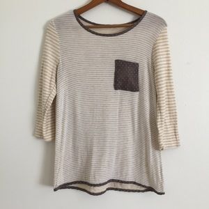 Super Soft 3/4 Sleeve Striped Pocket Tee Medium